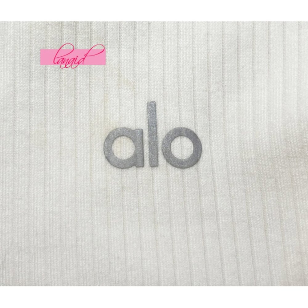 Alo Rise Up Long Sleeve Bodysuit Ivory V-Neck Zip Henley Cream Fitted Stretchy S - Picture 10 of 13